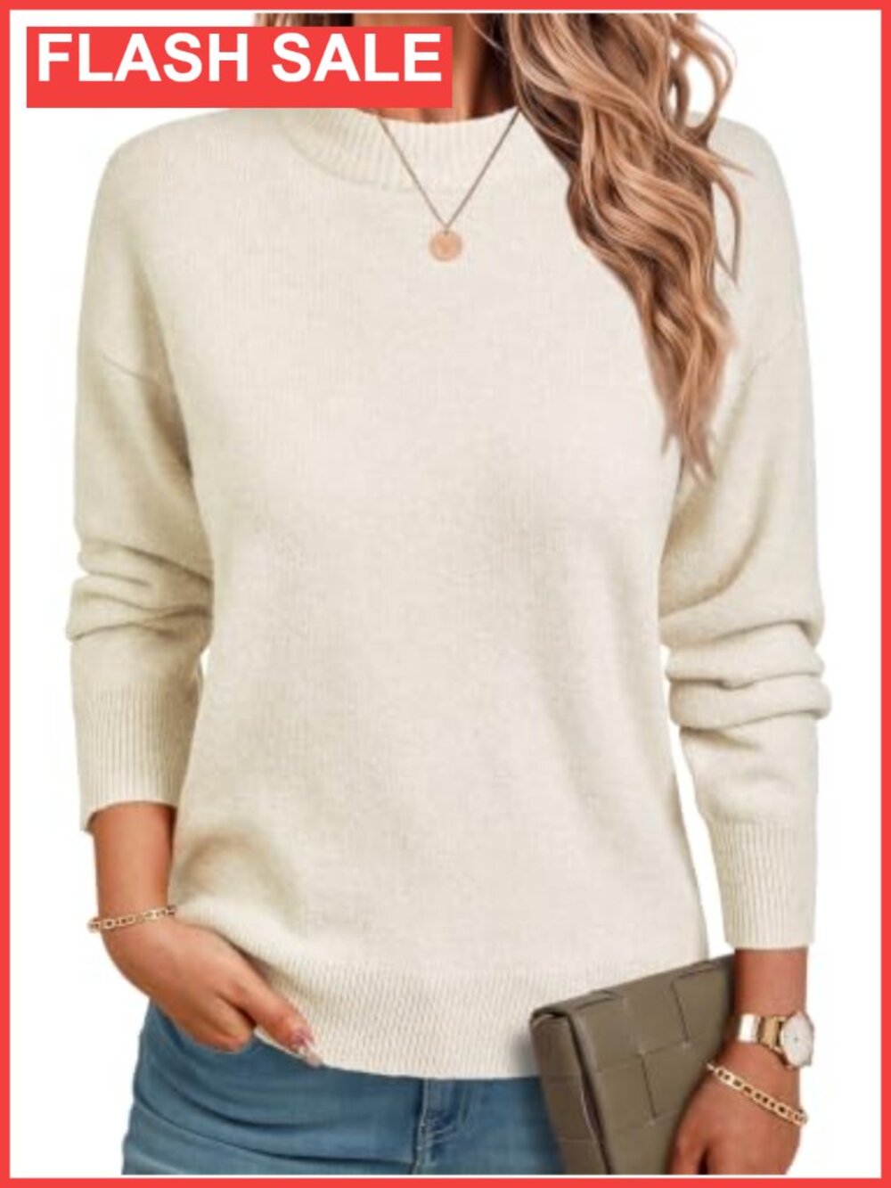Women's Crew Neck Batwing Sleeve Loose Knit Pullover Sweater